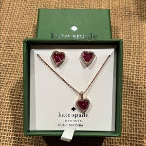 Kate Spade Pink Heart Earrings and Necklace Set